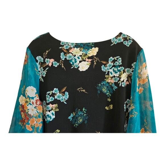 Chico's Vibrant Floral Blouse in Black and Teal - Picture 5 of 6